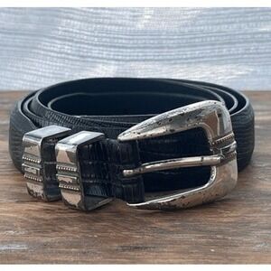 Tulliani Men's Italian Calfskin Embossed Lizard Pattern Leather Belt Black Sz 48
